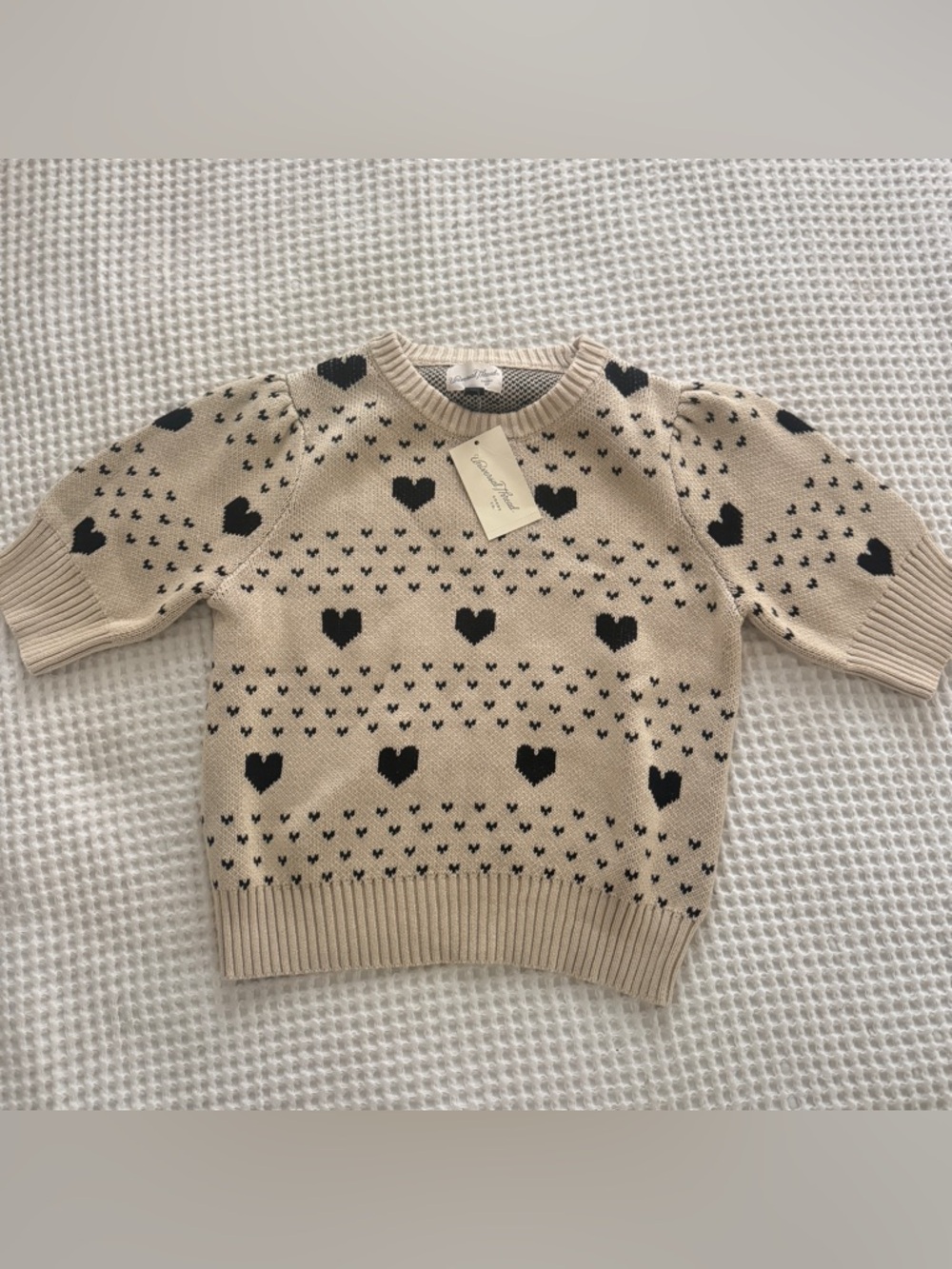 Heart Pattern Beige Short Sleeve Sweater Universal Thread NWT szS - Picture 7 of 9